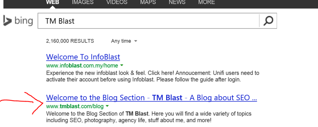 Bing Seach for TM Blast