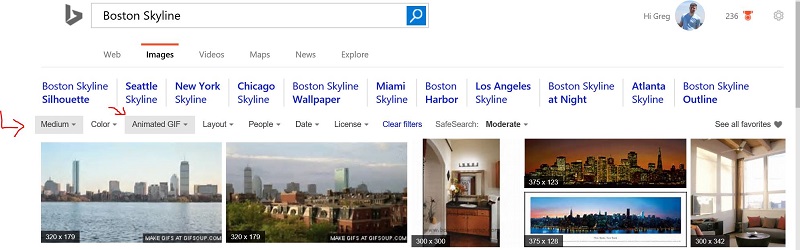 Animated Gif and Image Size in Bing Image