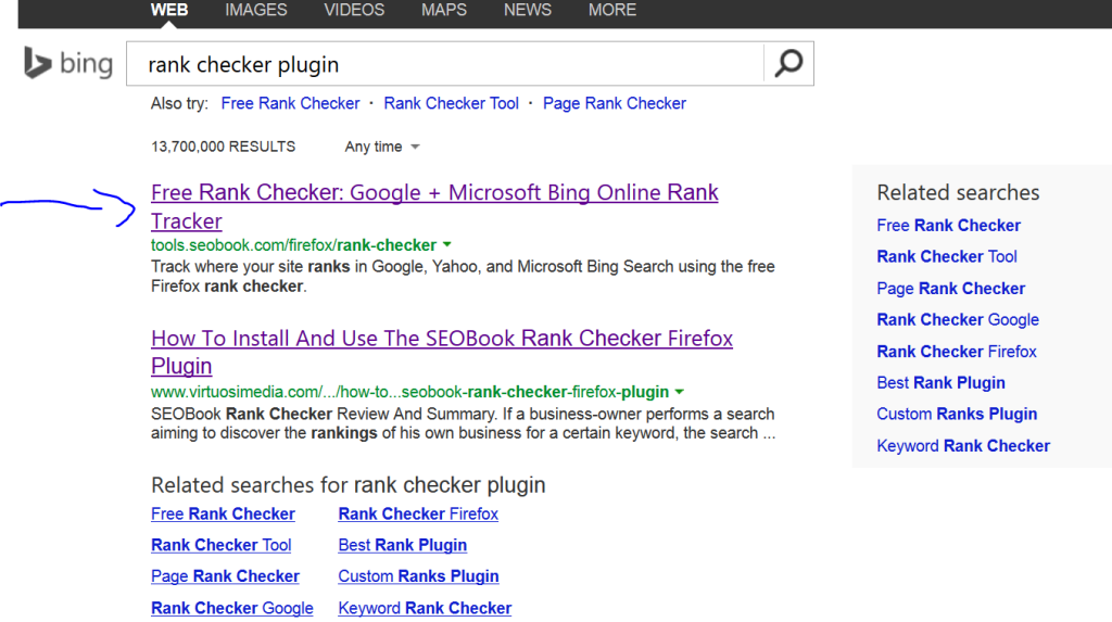 Rank Checker in Bing Results
