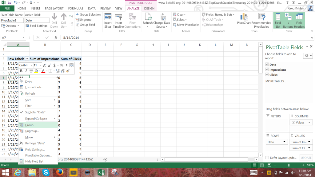 Add as a group in pivot table