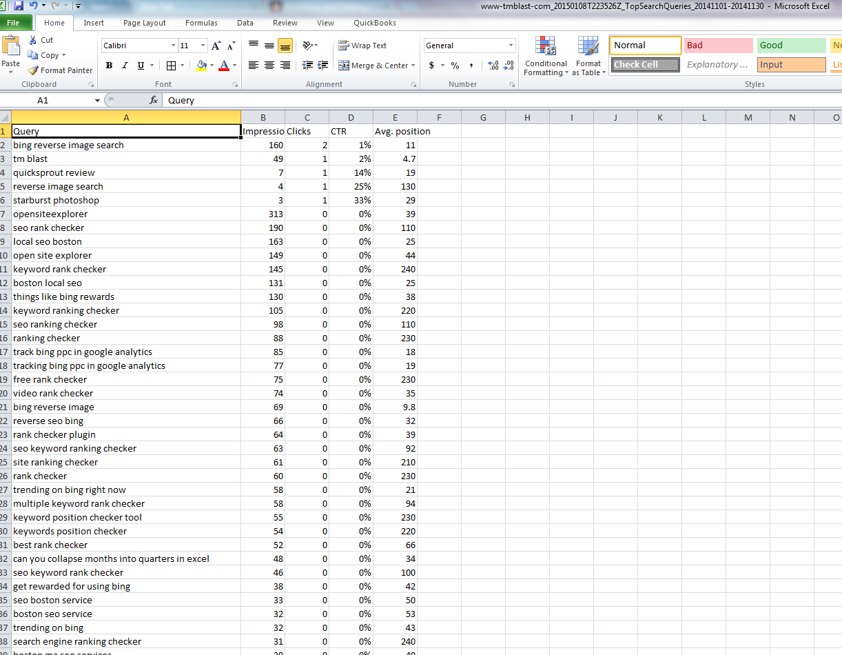 Excel Data with Keywords