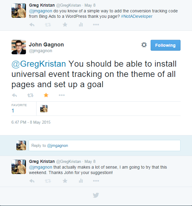John Gagnon Twitter Conversation with Greg Kristan