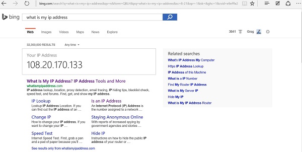 My IP Address in Bing's Search Answer Box