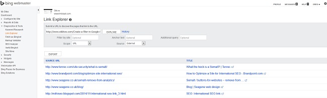 Links Pointing to a Competitor in Bing Webmaster Tools