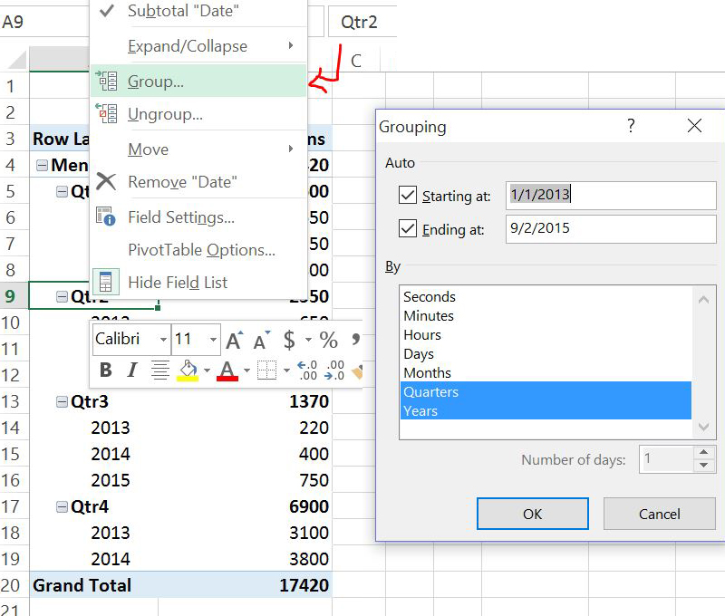 How to create date groups in a pivot table easily
