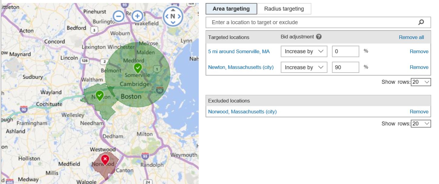 Area Targetting and Radius Targeting Bing Ads