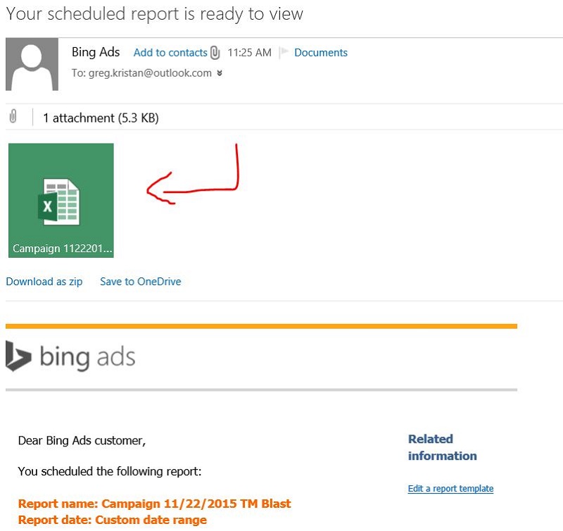 Report Pulled from Bing Ads Through an Email