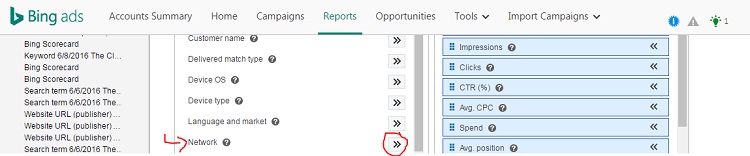 Website URL adding the Network Column in your Bing Ads Report