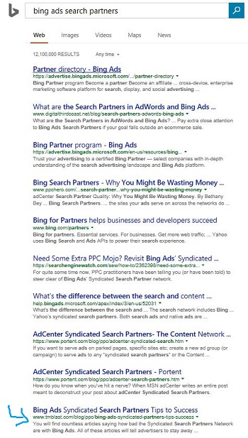 Bing Original SERP Listing Before Making a Change