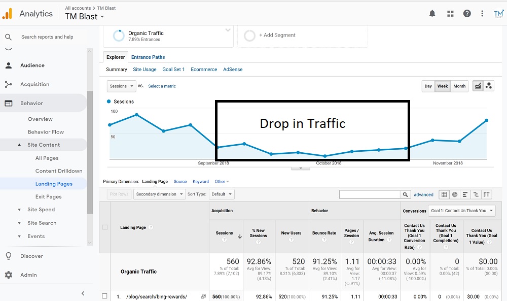 Google Analytics Showing an Organic Traffic Drop