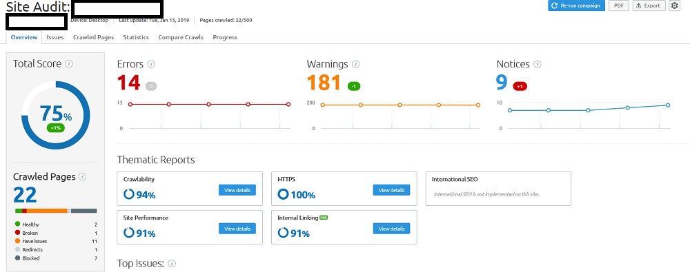 Technical SEO Audit used for My Clients Dashboard