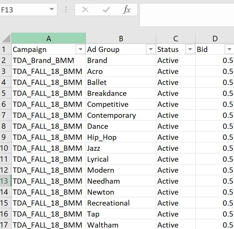 creating excel for adwords editor