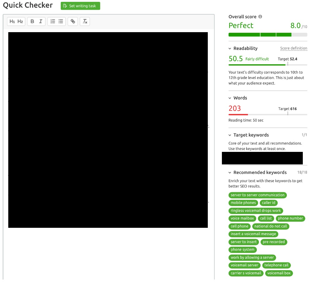 Redacted SEMRush Content Writing Example